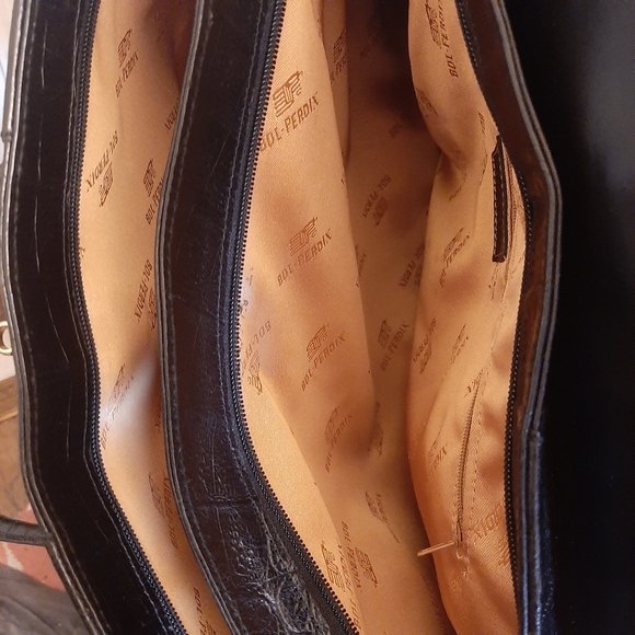 BOL-PERDIX Croc Embossed Leather Flap Front Large Satchel Black - Picture 11 of 12